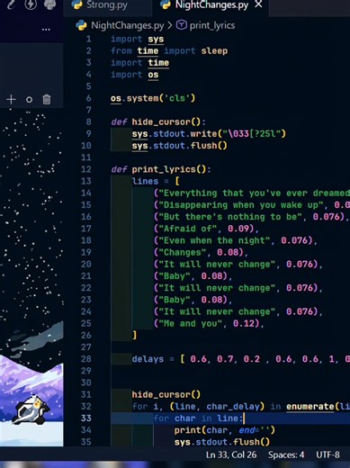 Night Changes... #song #python #lyrics #coding #vibes