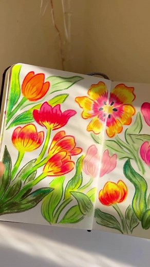 Tulip Garden Sketch in Color Pencils | Drawing Process