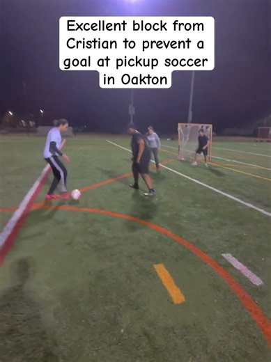 Excellent block from Cristian to prevent a goal at pickup soccer in Oakton