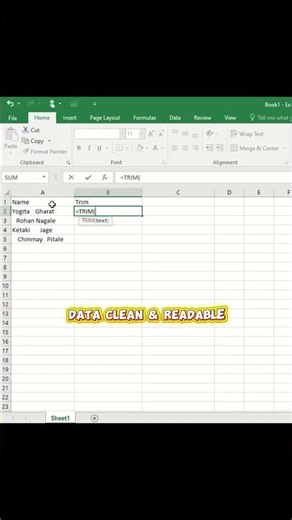 How to use Trim in Excel ⚡🔥 #viral #trim #excel #exceltips #learninglens