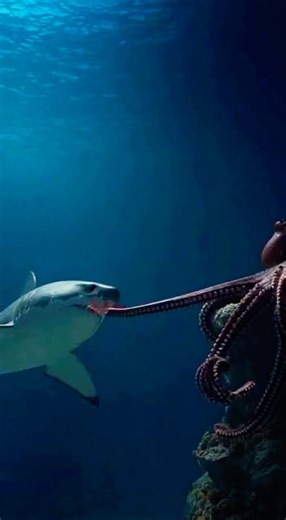 shark vs giant octopus under sea