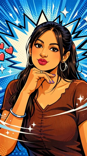 Anannya Bezbaruah on Instagram: "Cutest trend. Had to follow this one🙈❤️ Here’s the prompt// follow me and comment “prompt” to get this prompt in your DMs❤️❤️ Transform the image into a high end professional pop an vector illustration. Use Clean vector shapes with accurate facial features, soft cartoon detailing, minimal halitone shading. Add comic bursts, dotted patterns, motion lines, energy effects, spark highlights using the photo’s dominant colors. Bold outlines, crisp edges, vibrant balan