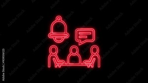 Neon Meeting Icon - HD Animated Design with Linear Symbol on Black Background