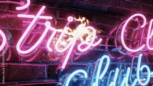 Neon sign on a brick wall reads trips Club with glowing letters
