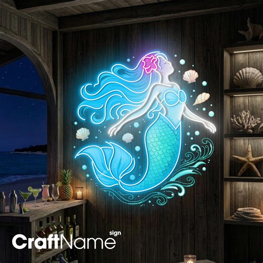 Mermaid Ocean Neon Sign, LED Wall Decor for Beach House or Tropical Bar, Gift for Mermaid Lovers - Etsy