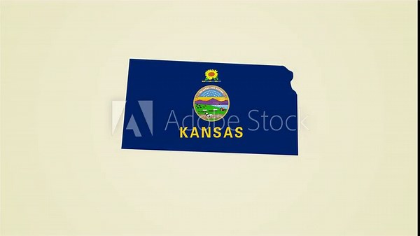 Kansas state flag United States map outline zoom in animation