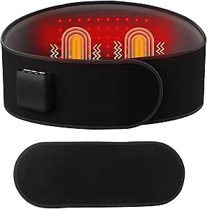 Lower Back Massager Belt with Four Modes Heating & Massage & Red Light, Ergonomic Support Massage Belt with Timer, Portable Cordless Heating Pad for Back Relieve Pain, Battery-Powered