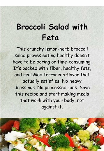Fast. Fresh. Mediterranean-approved. 🥦🍋 Save this salad and follow me for simple meals that make healthy eating sustainable—not stressful. Ingredients - ¼ cup fresh lemon juice - ¼ cup extra-virgin olive oil - 1 large clove garlic, finely minced - 1 tsp dried oregano - ¼ tsp black pepper, plus more to finish - ¼ tsp sea salt - 5 cups broccoli florets, finely chopped - 1 cup red bell pepper, diced - ½ cup thinly sliced red onion (less bite, more balance) - 1¼ cups Persian cucumber half-moons - 