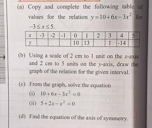 (a) Copy and complete the following table of values for the rel... | Filo