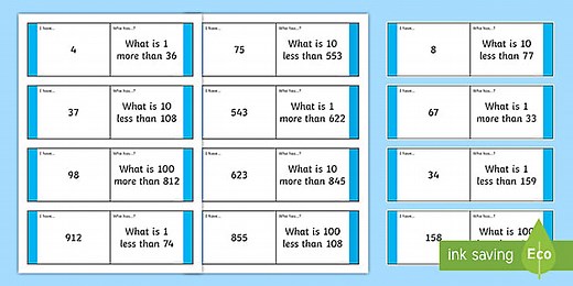 KS2 Finding More or Less 1, 10, 100 Loop Cards