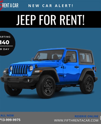 New Jeep added to our Fleet! Come in & rent one of our Jeeps for any adventure big or small❗️ ALL PAYMENTS ACCEPTED! Cash - Debit - Credit - Venmo - Zelle - Apple Pay! No Credit Check Everyone Approved ✅ #carrental #houston #houstoncars #cashforcars #rentalcars #rental #lambourghini #coffeeandcars #houstontx #xyzbca #exoticcars #lambo #car #jeep #jeepwrangler #jeeplife #adventure #houston #cars #jeep