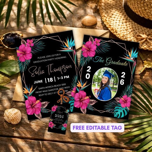 Black Gold Graduation Invitation With Photo, Dark Floral Grad Invite Canva Class 2026, Editable Elegant Graduation Party Invite Printable - Etsy