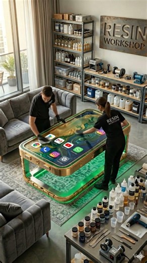 I Built a Giant Rolex Android Phone Coffee Table From Epoxy Resin! 👑🟢🔥#Shorts​ #EpoxyResin​ #Rolex​