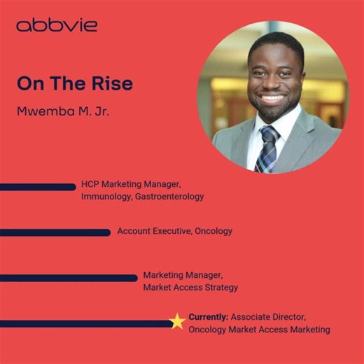 From starting as an MBA student #intern in 2020 to his current role as associate director, oncology market access marketing, Mwemba embodies the "All for One AbbVie" spirit. His #career journey highlights the power of mentorship, collaboration and an enterprise mindset in navigating our industry and making a difference for the patients and communities we serve. Learn more about our student programs: https://bit.ly/3YeuiTF [Image description: Male professional headshot. On screen reads, “On The R