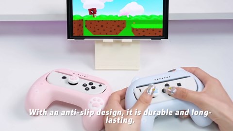 GeekShare Grips for Nintendo Switch Joy Con, Ergonomic Design Controller Grip Kit for Switch and OLED Joy Con with 2 Thumb Grip Caps - Pink & Blue