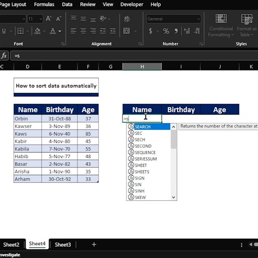 Auto sort Excel formulas #Excel #excelfunction #sort | MA BASAR