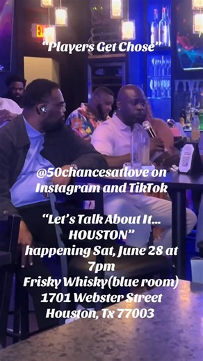 50 CHANCES AT LOVE on Instagram: "Hurry and get your tickets for Saturday! It’s filling up fast! There’s also an AFTERPARTY💃🏽🕺🏽 Ticket link in bio above! #FriskyWhisky #LetsTalkAboutlt #HaloInfinityEvents #HoustonTalks #DatingInHouston #RelationshipTalks #SpeakYourTruth #HoustonVibes #OpenMicNight #HTXEvents #UnfilteredConvos #LoveAndLifeHTX #FriskyWhiskyVibes #HTSocialScene #HTXHotSpots #HoustonNights #MicDropMoments #SpeakUpSpeakOut #WednesdayVibes #HTXParties #FoodAndDrinksHTX #Eventbrite
