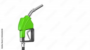 Green Gas Fuel Dispenser Nozzle Handle and Hose Isolated Over White Background. Stock Video