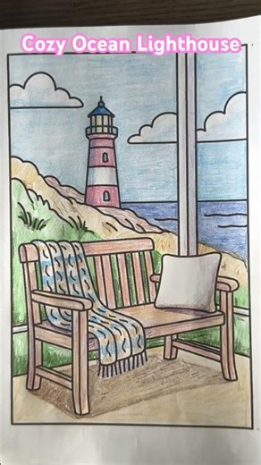 Lighthouse View Page from Cozy Ocean Coloring Book