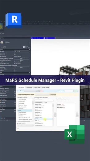 MaRS BIM Solutions on Instagram: "Introducing 𝗠𝗮𝗥𝗦 𝗦𝗰𝗵𝗲𝗱𝘂𝗹𝗲 𝗠𝗮𝗻𝗮𝗴𝗲𝗿, a Revit plugin designed to simplify how teams handle schedules, quantities, and BIM data. Developed by BIM professionals actively working on complex projects, the plugin is shaped by real coordination and data management challenges. 𝗞𝗲𝘆 𝗳𝗲𝗮𝘁𝘂𝗿𝗲𝘀 ✅ Two way Excel sync Export Revit data to Excel, make bulk edits, and import updates back into the model with control. ✅ Smart presets Save configuration s