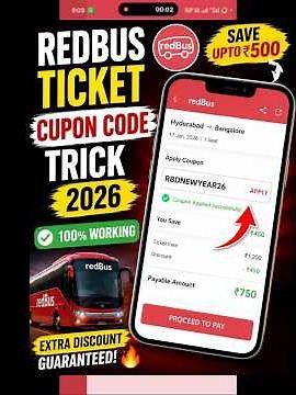 RedBus Discount Trick 🔥 Apply Coupon Code Easily #redbus #redbustricks
