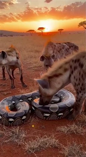 What will the hyena find inside the python’s hidden lair #wildlife #nature #python