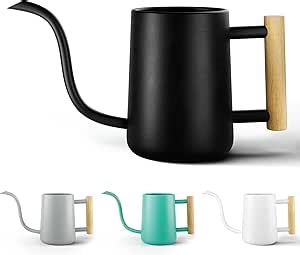 35 Ounce Metal Small Indoor Watering Can with Long Spout & Real Wood Handle for House Plants, Succulents, Cacti & Seedlings - Black Long Spout Watering Can Indoor Plants - Gentle Flow & No Spills