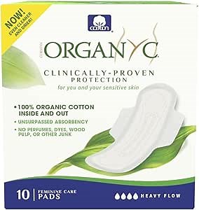 Organyc - 100% Certified Organic Cotton Feminine Pads - Heavy Flow, 10 Count (Pack of 1) (B003ART1JG)