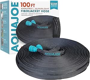 Aqua Joe AJFJH100 100-Foot Ultra Flexible Kink Free Fiberjacket Garden Hose, Grey