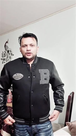 Men's Letter Patched Pocket Button Front Varsity Jacket, Casual Fashionable Jacket Casual Regular Fit Long Sleeve Stand Collar PU Leather Jacket Coat for Fall Winter #mansjacket #jacketcoat #varsityjacket #casualjacket #boxingday