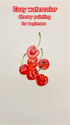 Easy watercolor cherry 🍒painting | watercolor painting #watercolorpainting #painting #art .