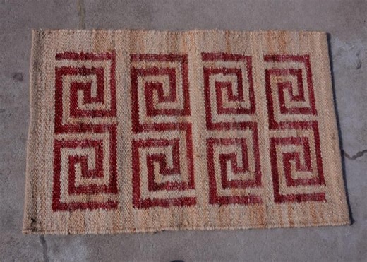 Boho Jute Rug With Red Geometric Greek Key Pattern Handwoven Natural Fiber Rug Farmhouse Entryway Rug Rustic Eco Friendly Floor Mat - Etsy