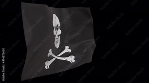 Pirate waving flag seamless loop animation. 4k Alpha Channel transparent background. 3d Pirate Flag on pole