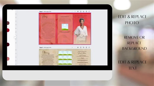 Blue Trifold Funeral Program Template | Obituary, Celebration of Life (Digital Download)