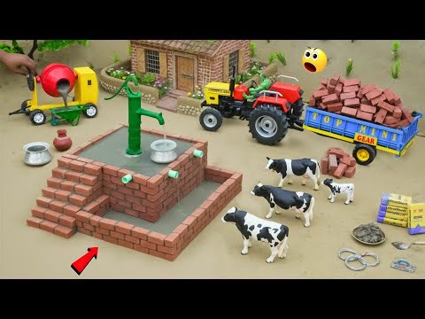 DIY Mini Tractor Builds a Real Hand Pump | Using Brick Village Water Science Project | @topminigear