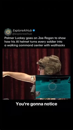 Aihub Agi on Instagram: "😳 The future of warfare just got a serious upgrade. Anduril founder Palmer Luckey (the creator of Oculus) just went on Joe Rogan to unveil his new AI-powered combat helmet — and it looks straight out of a sci-fi movie. 🎯 It’s called EagleEye, and it’s basically a command center for your head. It packs: ⚙️ Real-time 3D mapping 🔥 Thermal & RF sensing 🎧 Spatial audio 🧠 AI threat detection 🚁 Direct drone control All fused into one interface — giving soldiers total batt