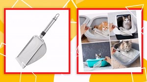 Abaodam Stainless Steel Cat Litter Scoop 11.41 Inch Large Metal Sifter with Comfortable Handle for Efficient Clump Removal and Easy Cat Waste Cleaning