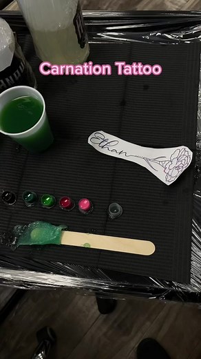 Lovely Carnation Name Tattoo🌷🌺Done By @ginaveeinknart here at ANAHEIM INK! #tattoo #flowertattoo #fypシ #art