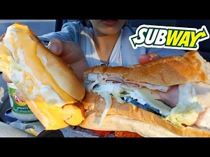ASMR EATING SUBWAY TURKEY HAM SANDWICH + CHEESE HOTDOG REAL SOUND TWILIGHT SHOW
