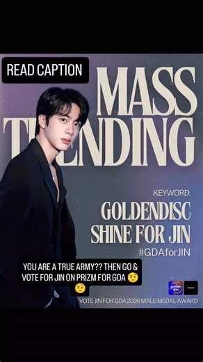 J.M on Instagram: "🚨VOTE JIN ON GDA MASS VOTING HAS STARTED TAKE THE LEAD 🚨 🚨VOTE JIN ON GDA MASS VOTING HAS STARTED TAKE THE LEAD 🚨 🚨VOTE JIN ON GDA MASS VOTING HAS STARTED TAKE THE LEAD 🚨 GO TO PRIZM, SCROLL DOWN,FIND JIN, CLICK ON VOTE, PUT GMAIL,YOU WILL GET OTP,PUT THAT IN WEBSITE, INSTALL AUTHENTICATOR APP AND LOGIN WITH SAME GMAIL, PUT SECRET KEY AND CODE U GOT FROM PREVIOUS MAIL IN AUTHENTICATOR APP,U WILL GET OTP AND PUT THAT IN PRIZM WEBSITE AGAIN,THEN VOTE FOR JIN,U CAN SHARE UR
