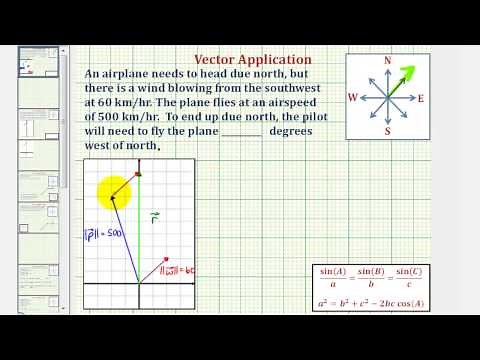 Vector Application Using Law of Sines: Find Direction Angle Needed to Fly Due North in Wind