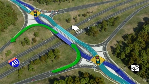 New diverging diamond interchange opens on Airport Boulevard at I-40