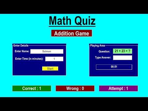 Math Quiz Addition Game | Visual Basic 6.0
