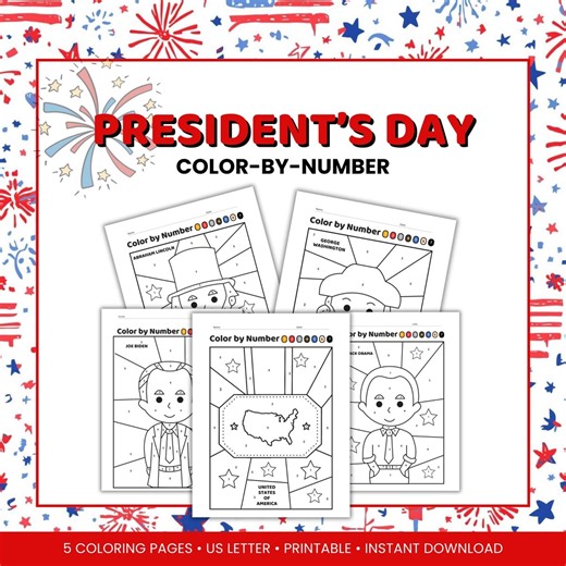 President's Day Color-by-number Activity for 5-8 Year Olds, Instant Download, Printable PDF - Etsy