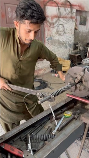 How Motorcycle Shock Springs are Made on old lathe - just skills #shorts #metalcraft