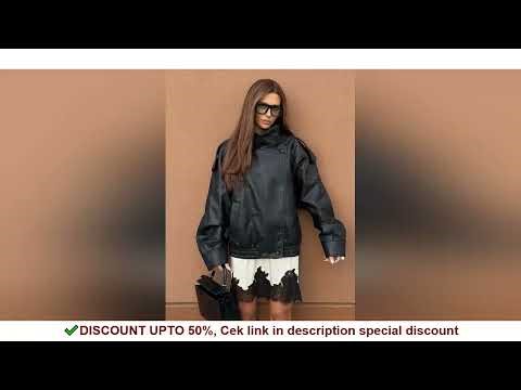 HH Women Autumn Fashion Jackets Asymmetric Button Pocket Long Sleeves Black Loose Zipper Jackets