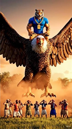 “AI Future Tiger on Giant Indian Condor – Epic Adventure of Villager’s Protector!”