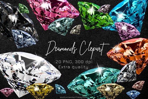 Diamond Clipart PNG, Multicolor Gems, Jewelry Design (digital Download) - Etsy