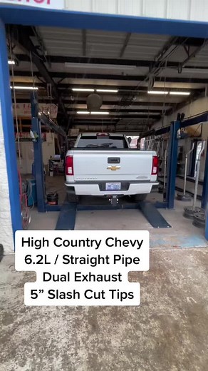 We installed Cat Back Straight Pipe Dual Exhaust w/ 5” Slash Cut Chrome Tips on the 6.2L High Country Chevy at our Wilmington Shop this week.. #henrysmufflershop #customexhaust #mufflershop #wilmington #wilson #raleigh #nc #highcountrychevy #6point2 #catback #straightpipes #dualexhaust #5inchtips #highcountry #chevy #soundclip #coldstart #fyp