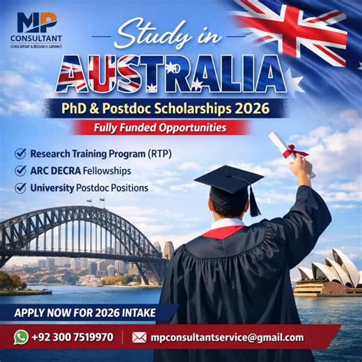 MP_Scholarship Services on Instagram: "PhD & Postdoctoral Scholarships in Australia (2026 Intake) Fully Funded | Verified | Official Pathways Australia is one of the most reliable destinations for international PhD and Postdoctoral researchers. However, success depends on correct scholarship selection, supervisor alignment, and verified application steps. At MP CONSULTANT, we provide complete start-to-arrival guidance for candidates applying for fully funded PhD and Postdoctoral opportunities in
